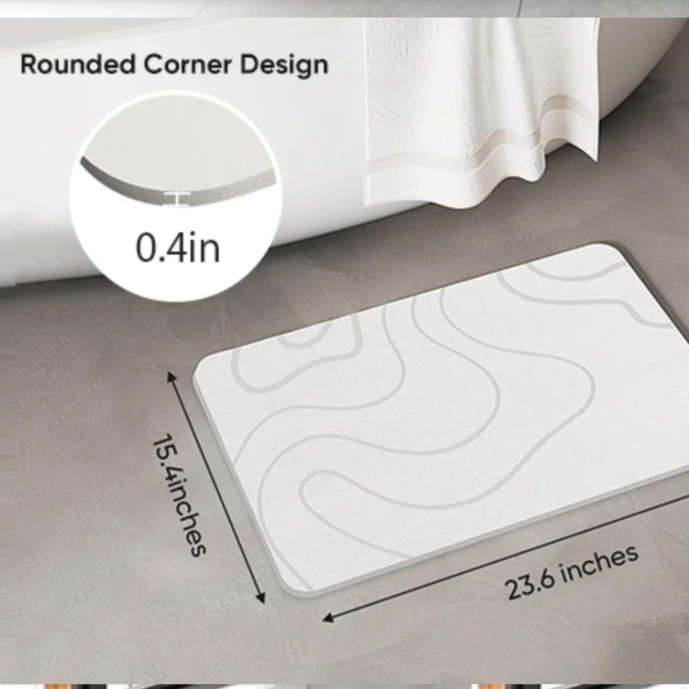 ZIKIBL Diatomaceous Earth Stone Bath Mat Fast Drying Non Slip Grey White 24x15in